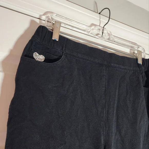 Quacker Factory Dream Jeannes Stretchy Black Jeggings Rhinestone Detail M - Picture 2 of 5